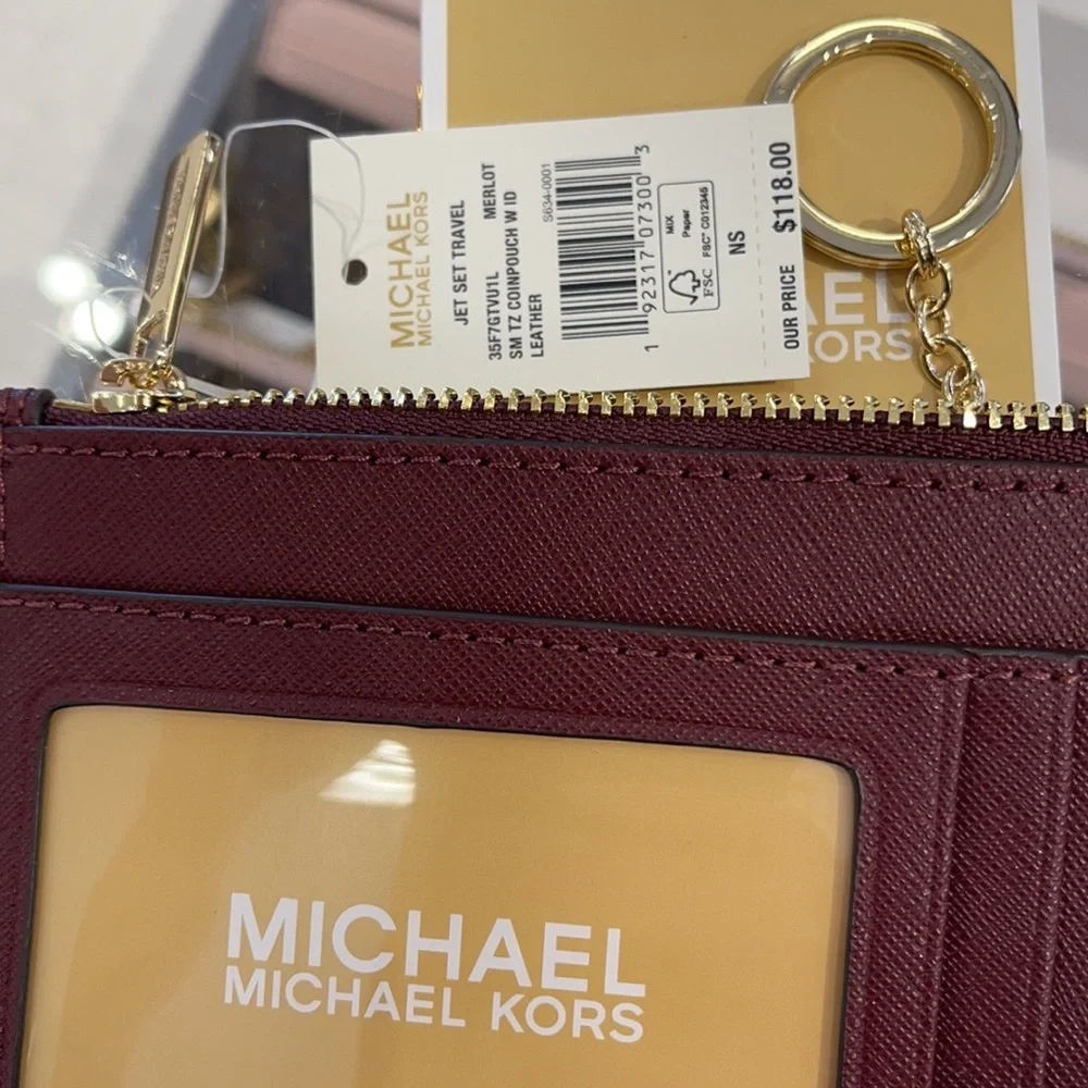 Michael Kors Jet Set Travel Small Leather Top Zip Coin Pouch With ID
